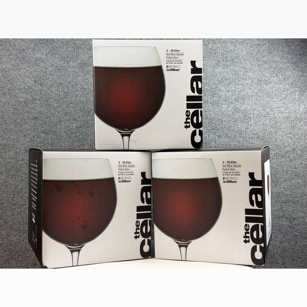 12 Krosno The Cellar Red Wine Glasses 3 Sets 4 Pulled Stem 20.83oz Poland Glass